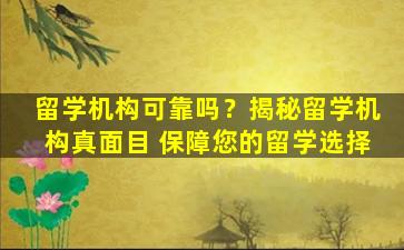 留学机构可靠吗？揭秘留学机构真面目 保障您的留学选择